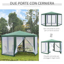 Gazebo Esagonale 3,9x2,5 m con Zanzariere in Ferro e Poliestere Verde 