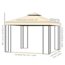 Gazebo da Giardino di Lusso 3x3m in Metallo con Zanzariera Panna 