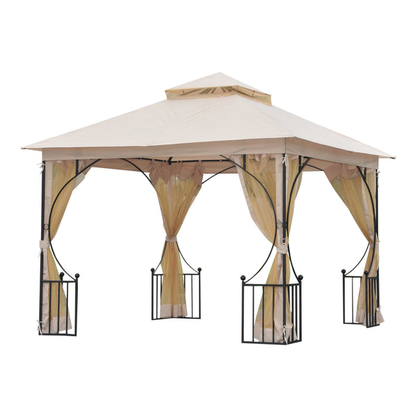prezzo Tonnelle de jardin 3x3 m avec double auvent en métal et polyester beige
