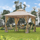 Gazebo da Giardino 3x3 m con Doppio Tettuccio in Metallo e Poliestere Beige 