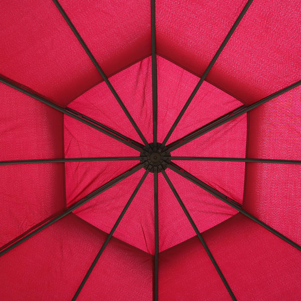 Tonnelle de jardin en acier Ø3,5 m avec rideaux latéraux bordeaux sconto