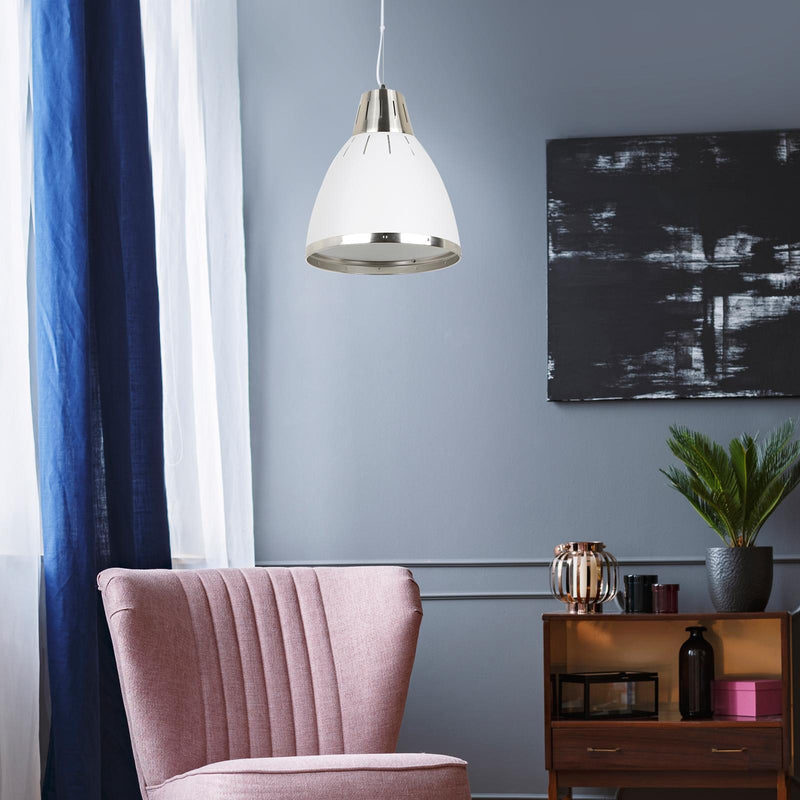 Lampada Moderna a Sospensione in Metallo Cromato Bianco 30x35 cm 