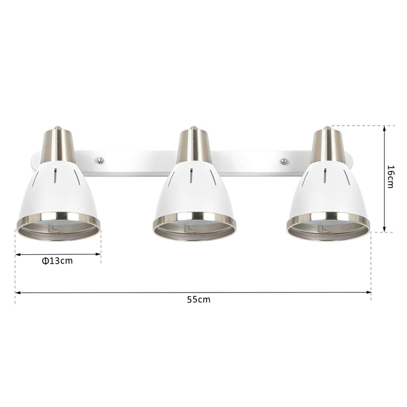 Plafoniera con 3 Faretti LED da Soffitto Orientabili in Metallo Cromato Bianco Ø13x16x55 cm 