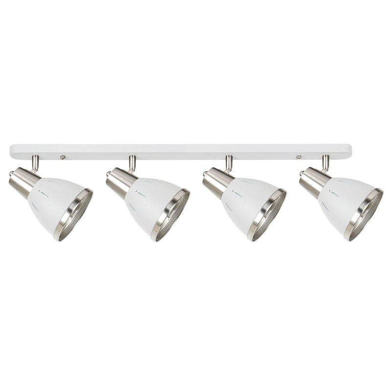 Plafoniera con 4 Faretti LED da Soffitto Orientabili in Metallo Cromato Bianco Ø13x16x72 cm 