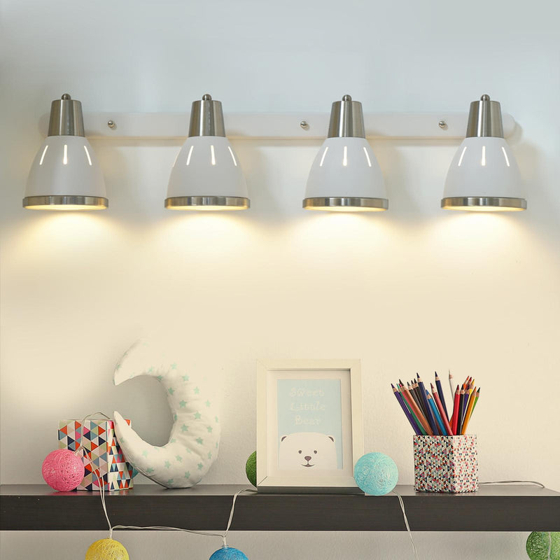 Plafoniera con 4 Faretti LED da Soffitto Orientabili in Metallo Cromato Bianco Ø13x16x72 cm 