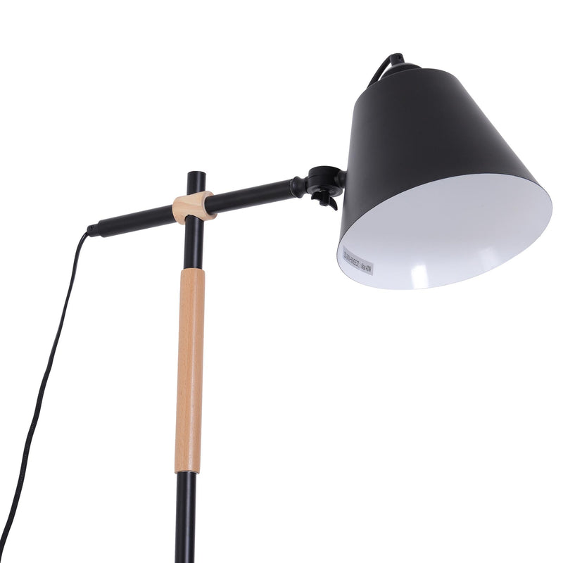 Lampada da Terra Paralume Regolabile in Metallo e Legno Nero 