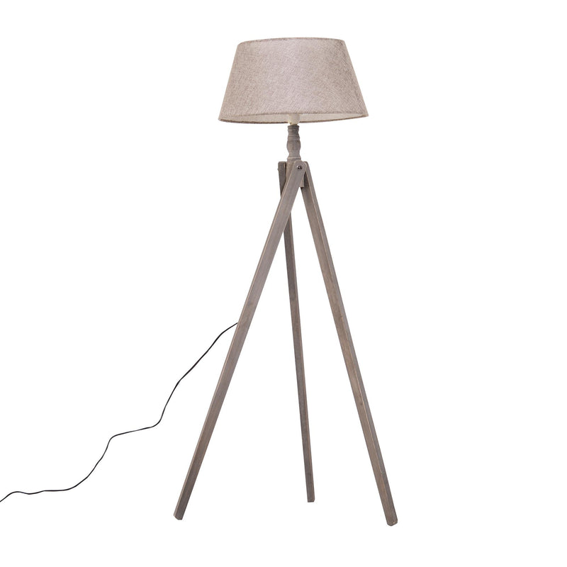 Lampada da Terra Tripode in Legno con Paralume in Lino Beige 146 cm 