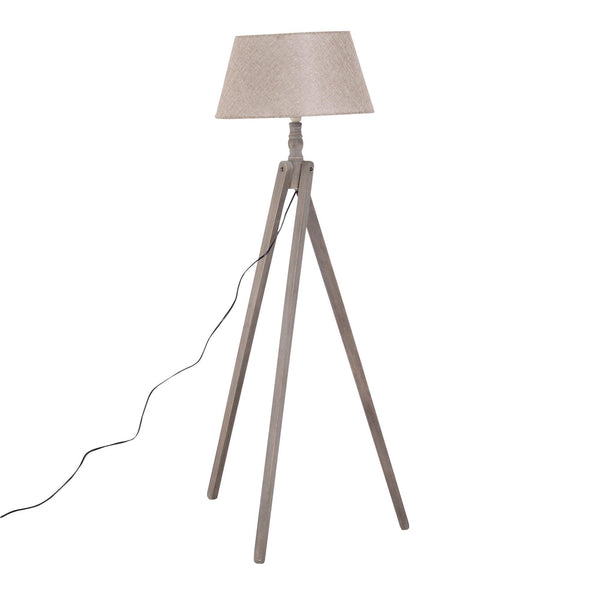 acquista Lampadaire trépied en bois et abat-jour en lin beige 146 cm