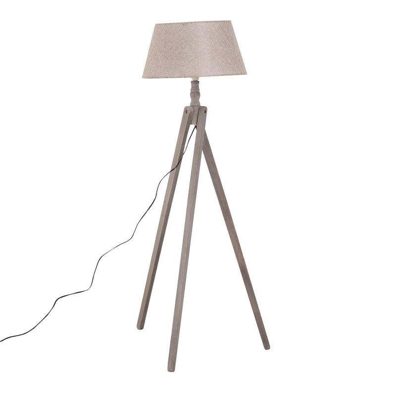 Lampada da Terra Tripode in Legno con Paralume in Lino Beige 146 cm 