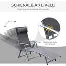 Lettino Prendisole Relax Pieghevole Telaio in Metallo Grigio 137x63.5x100.5 cm 