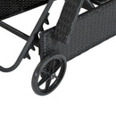 Lettino da Giardino Reclinabile in Rattan Sintetico con Materassino Imbottito e Ruote Nero 