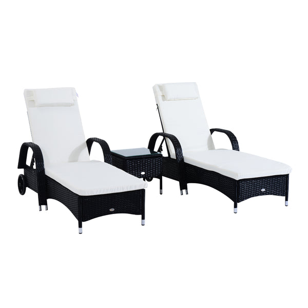 Lot de 2 bains de soleil de jardin en rotin synthétique avec matelas rembourré et table basse noire online