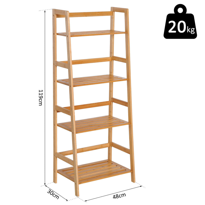 Libreria Scaffale Multiuso a 4 Livelli in Bambù Naturale 48x30x119 cm 