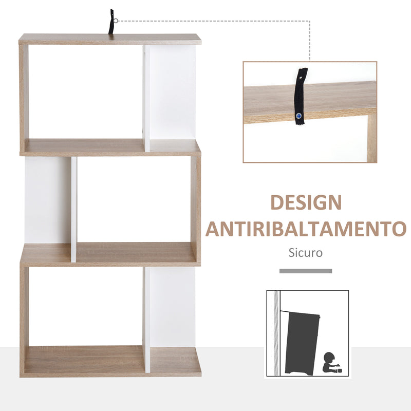Libreria da Parete Moderna con 3 Ripiani Legno Naturale e Bianco 60x24x111.4 cm 