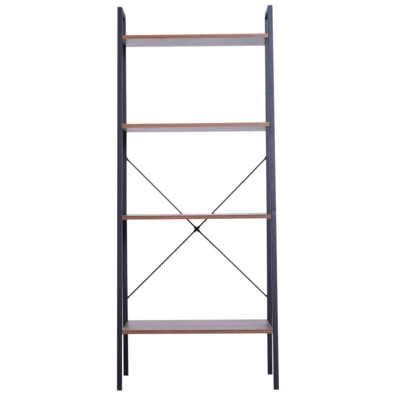 Libreria Scaffale a Scala 4 Ripiani Stile Industrial in Acciaio Nero,60x35x145 cm 