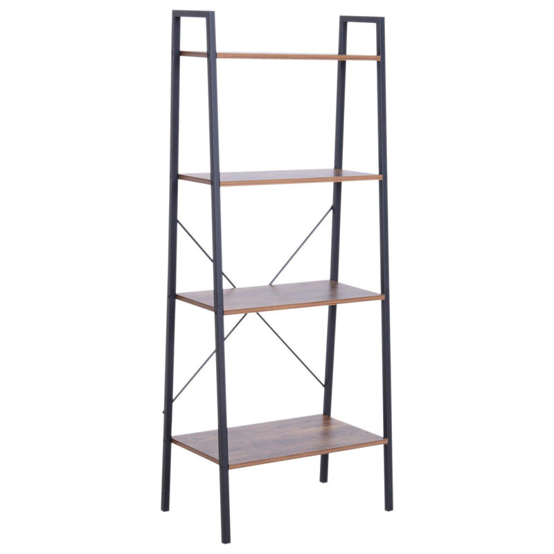Libreria Scaffale a Scala 4 Ripiani Stile Industrial in Acciaio Nero,60x35x145 cm 