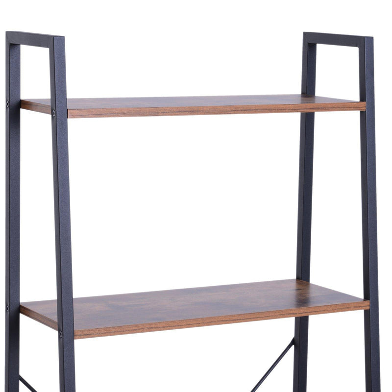 Libreria Scaffale a Scala 4 Ripiani Stile Industrial in Acciaio Nero,60x35x145 cm 