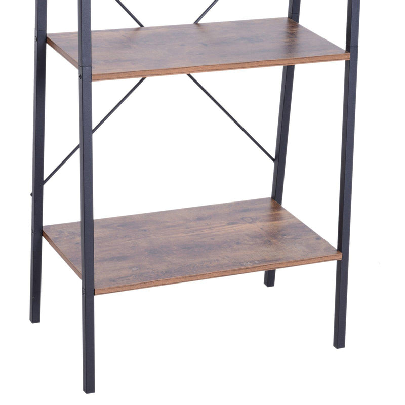 Libreria Scaffale a Scala 4 Ripiani Stile Industrial in Acciaio Nero,60x35x145 cm 