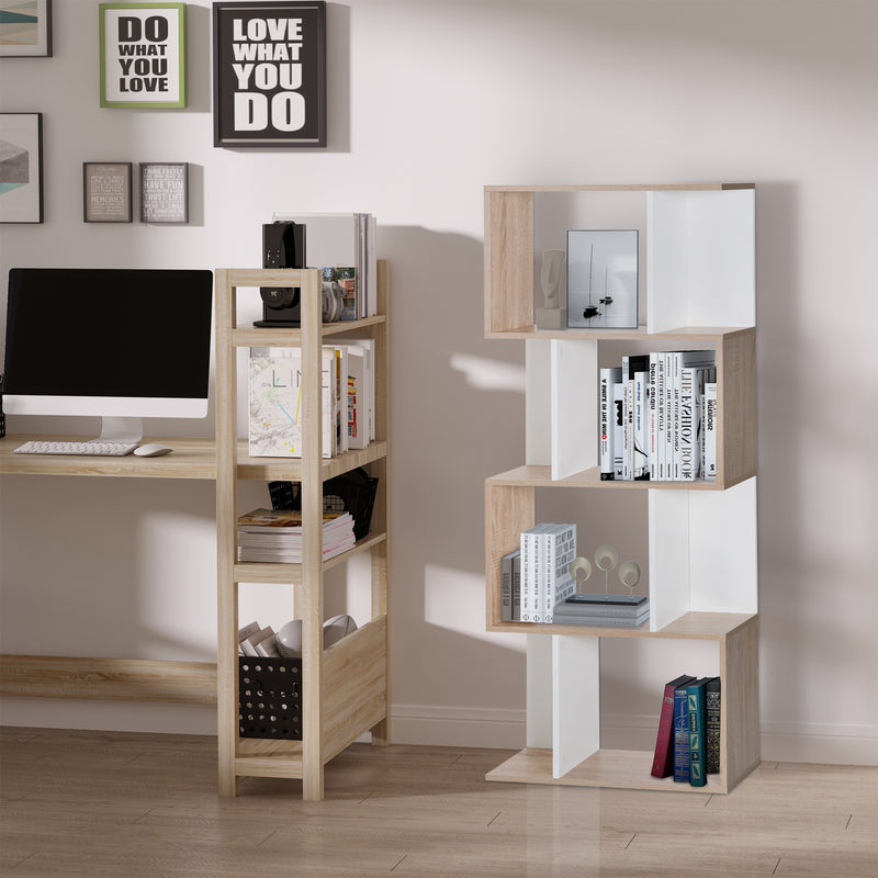 Libreria di Design Moderno 4 ripiani Legno Naturale e Bianco 60x24x148 cm 