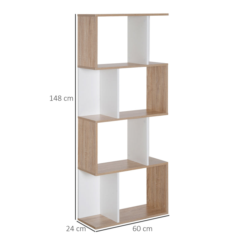 Libreria di Design Moderno 4 ripiani Legno Naturale e Bianco 60x24x148 cm 