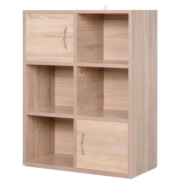 Bibliothèque Bibliothèque en Bois avec 3 Étagères avec 4 Compartiments et 2 Portes Bois Naturel 61,5x29,5x80 cm online