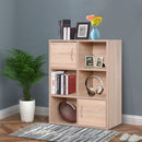 Libreria Scaffale in Legno a 3 Ripiani con 4 Scompartimenti e 2 ante Legno Naturale 61.5x29.5x80 cm 