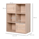 Libreria Scaffale in Legno a 3 Ripiani con 4 Scompartimenti e 2 ante Legno Naturale 61.5x29.5x80 cm 
