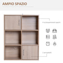 Libreria Scaffale in Legno a 3 Ripiani con 4 Scompartimenti e 2 ante Legno Naturale 61.5x29.5x80 cm 