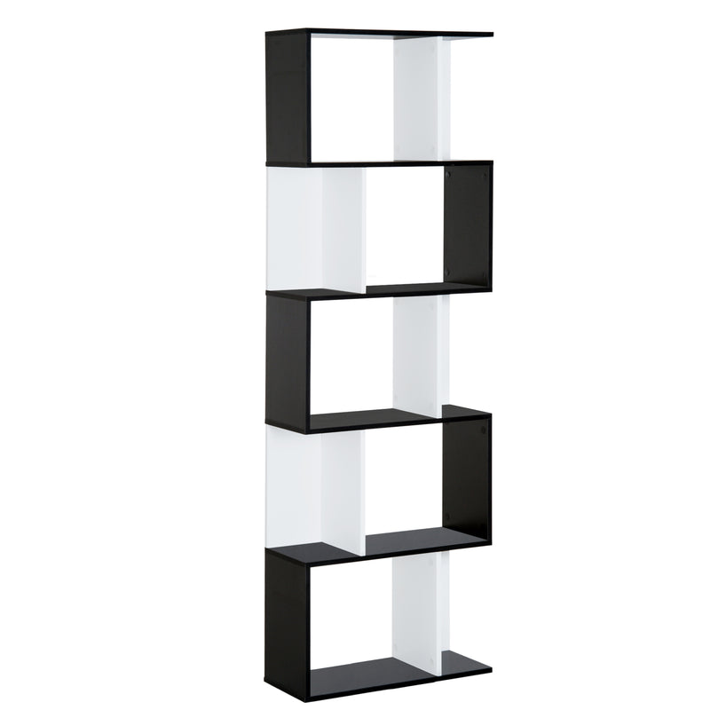 Libreria da Muro Moderna 5 Ripiani in Legno Bianco e Nero 60x24x1184.5 cm 