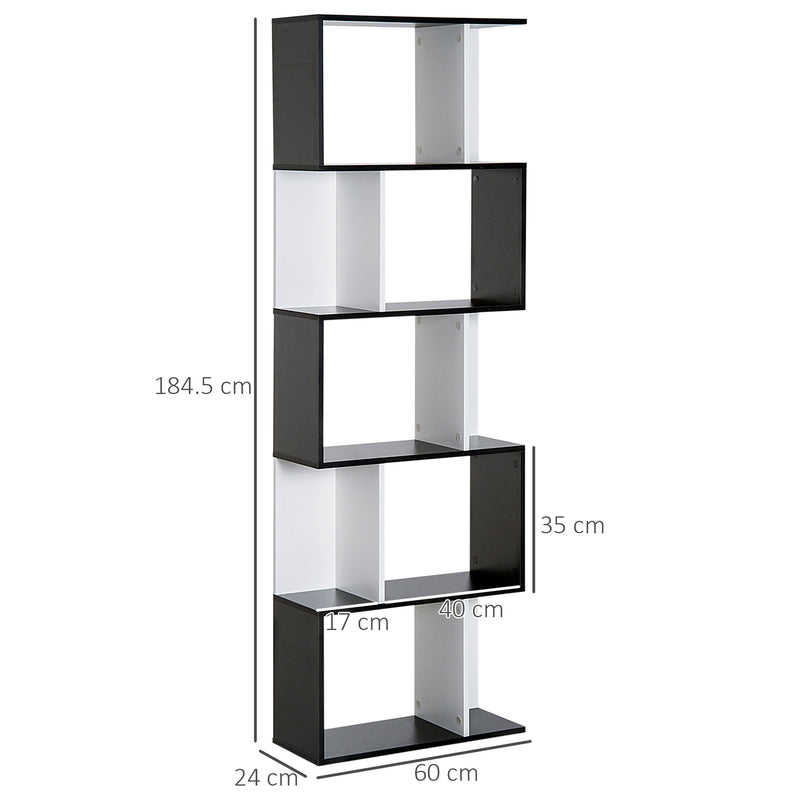 Libreria da Muro Moderna 5 Ripiani in Legno Bianco e Nero 60x24x1184.5 cm 