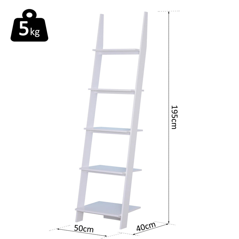 Libreria 5 Ripiani Aperti Design Moderno in Legno Bianco 50x40x195 cm 