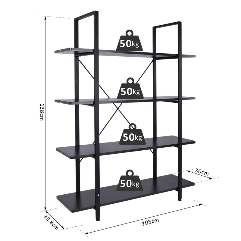 Libreria Scaffale a 4 ripiani aperti stile industriale in acciaio Nero 105x33.8x138 cm 