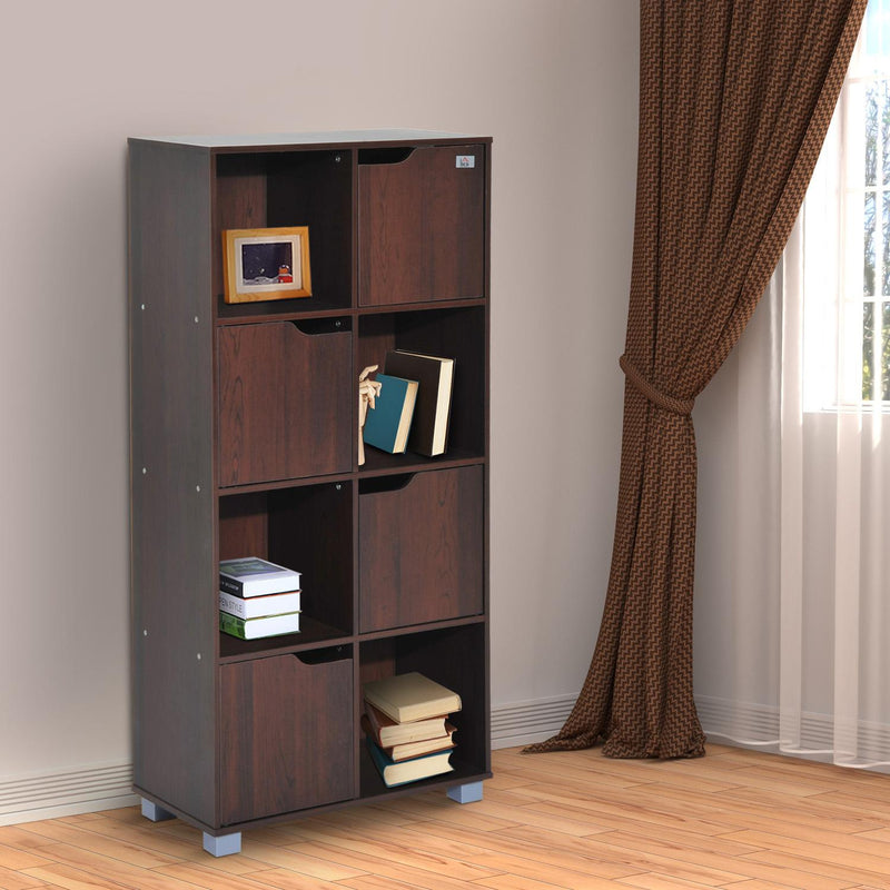 Libreria Design Moderno 8 Vani con 4 Ante in Legno Marrone Scuro 60x30x122 cm 