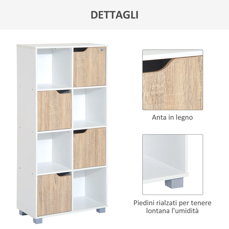 Libreria di Design a 8 Scompartimenti in Legno Bianco 60x30x122 cm 