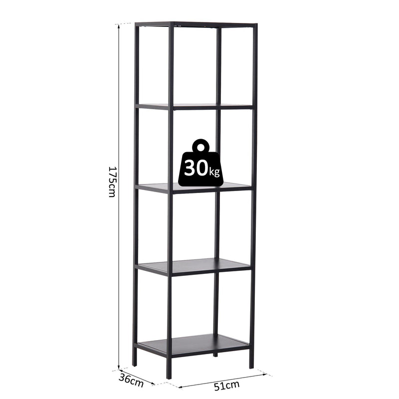 Libreria Scaffale 5 Ripiani in Metallo Nero 51x36x175 cm 