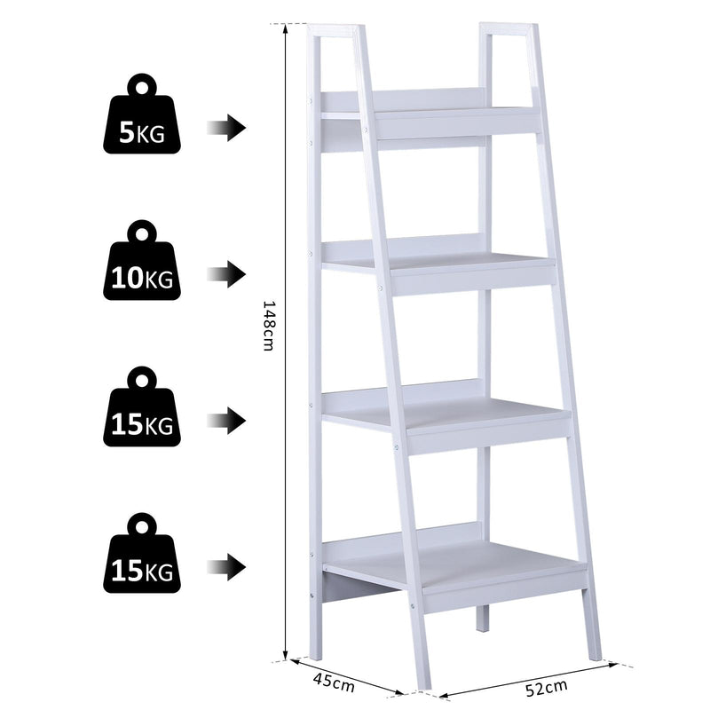 Libreria a Scala in Legno Componibile Bianco 52x45x148 cm 