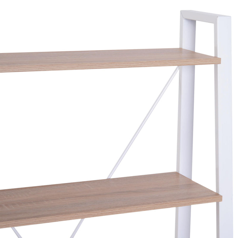 Libreria Scaffale a Scala 4 Ripiani in Legno e Acciaio Bianco e Rovere 80x33x133.5 cm 