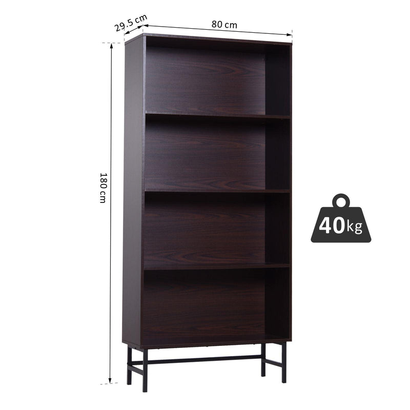 Libreria 4 Ripiani con Struttura in Acciaio Caffè Scuro 80x29.5x180 cm 