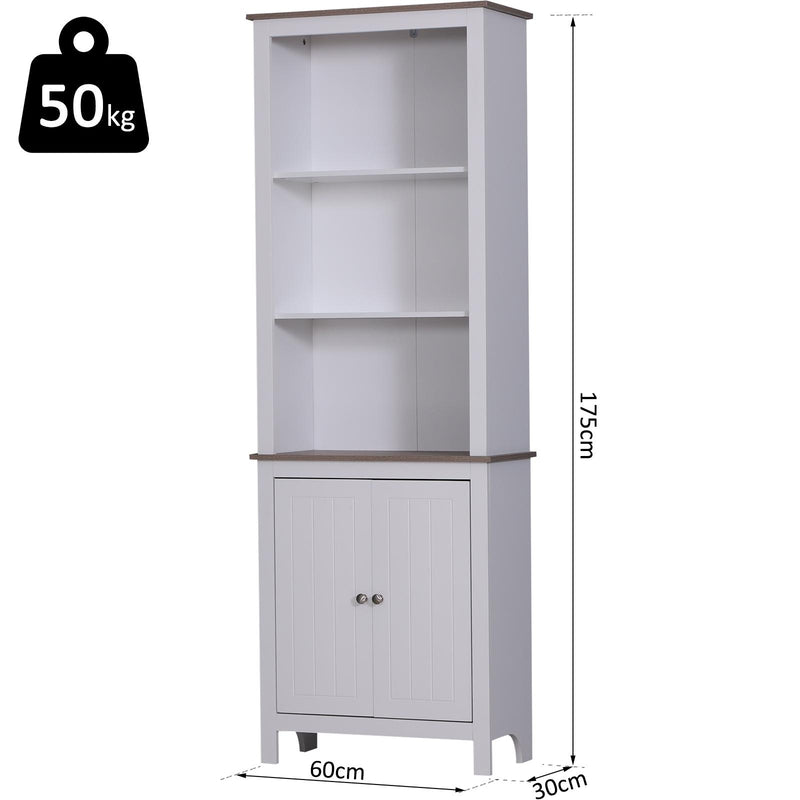 Libreria in Legno con 3 Ripiani e Ante Bianco 60x30x175 cm 