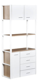 Libreria Armadio 2 Ripiani 4 Cassetti in Acciaio e Legno Bianco e Rovere 80x35x168 cm 