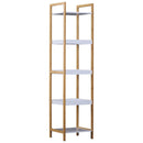 Scaffale Portaoggetti a 5 Ripiani in Bambù e MDF Bianco e Legno Naturale 32x30x130 cm 