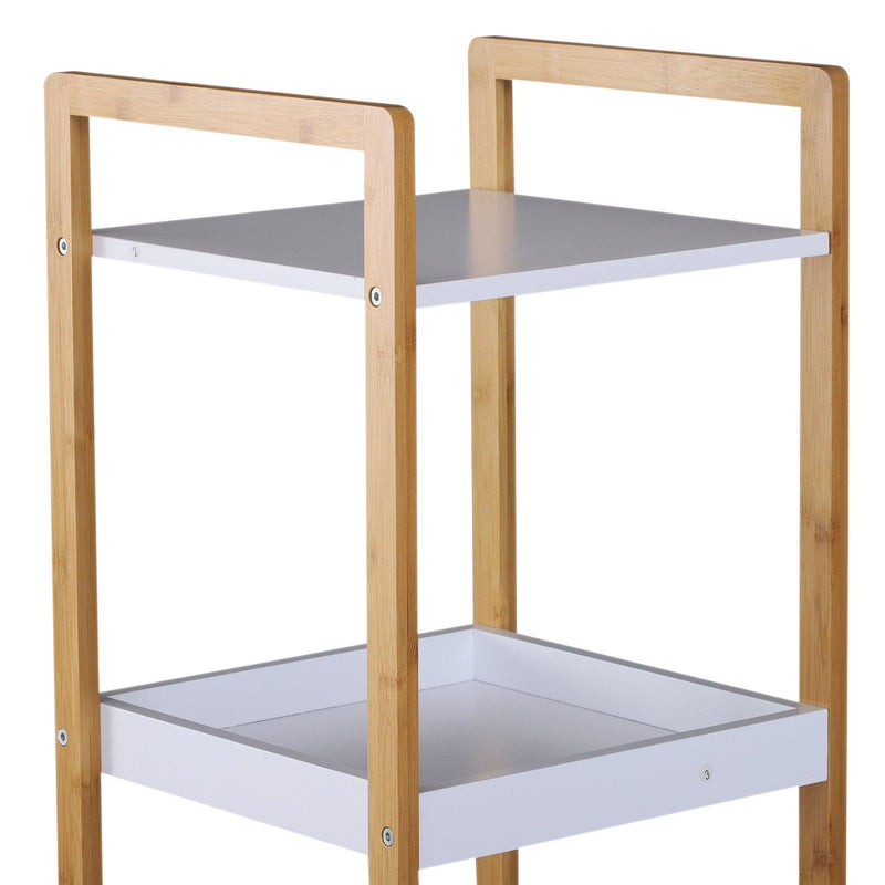 Scaffale Portaoggetti a 5 Ripiani in Bambù e MDF Bianco e Legno Naturale 32x30x130 cm 