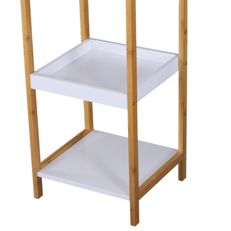 Scaffale Portaoggetti a 5 Ripiani in Bambù e MDF Bianco e Legno Naturale 32x30x130 cm 