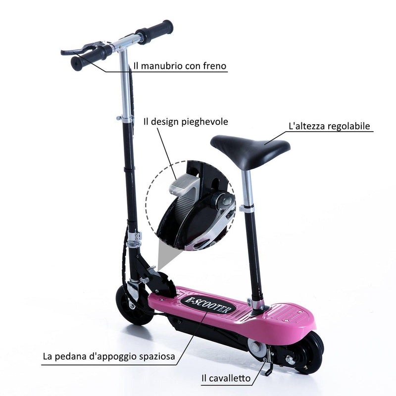 Monopattino Elettrico per Bambini 120W Pieghevole con Sella Rosa e Nero 
