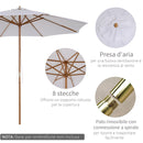 Ombrellone da Giardino Ø3 m Palo Ø38 mm in Legno Bianco 