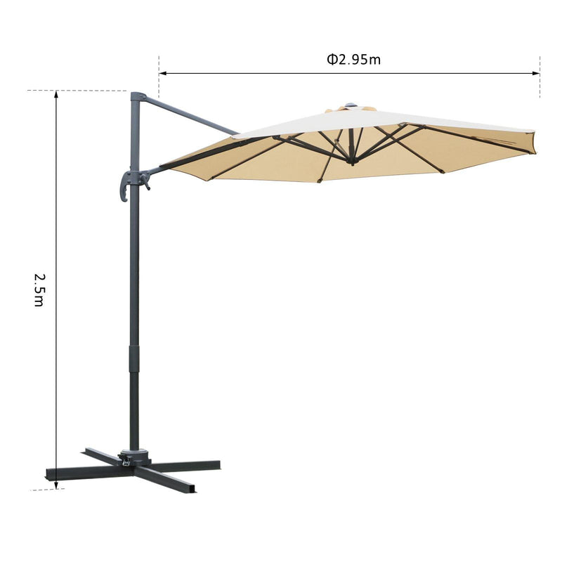 Ombrellone Decentrato da Giardino in Alluminio Ø2.95x2.5m 360° Beige 