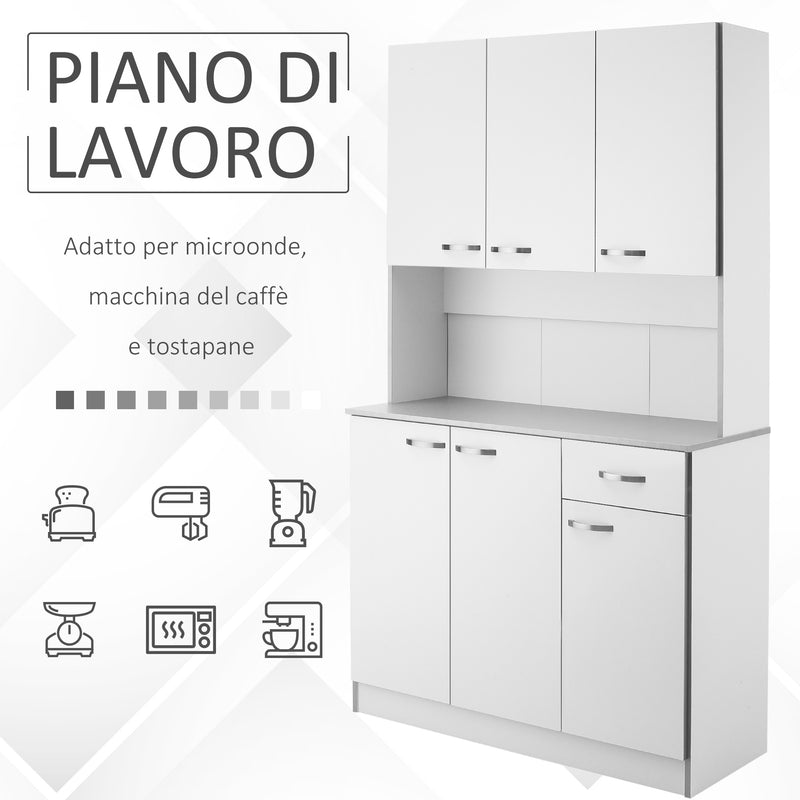 Armadio con Pensili da Cucina in Legno Bianco 101x39x180 cm