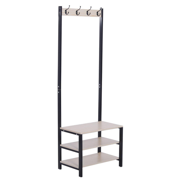 online Banc porte-manteau avec crochets et porte-chaussures en bois et acier 60x40x175 cm
