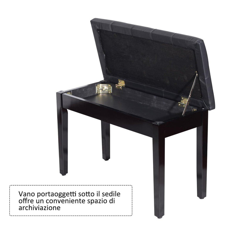 Panchetta per Pianoforte con vano portaoggetti Nero 75x35x50 cm 