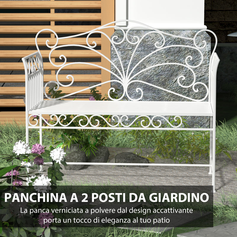 Panchina 2 Posti da Giardino in Ferro Romantico Bianco 109.5x51x95.5 cm 